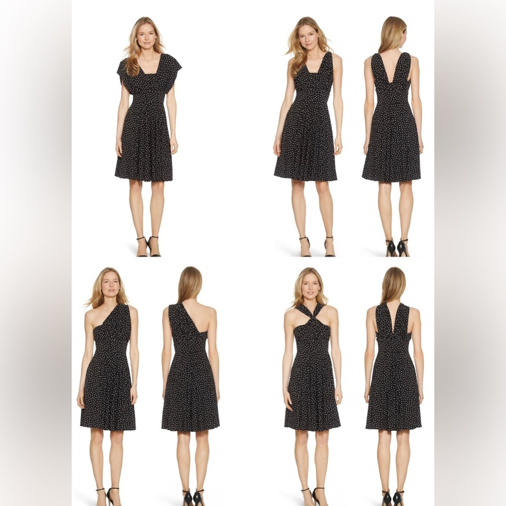 WHBM Genius Convertible Fit And Flare Polka Dot Dress